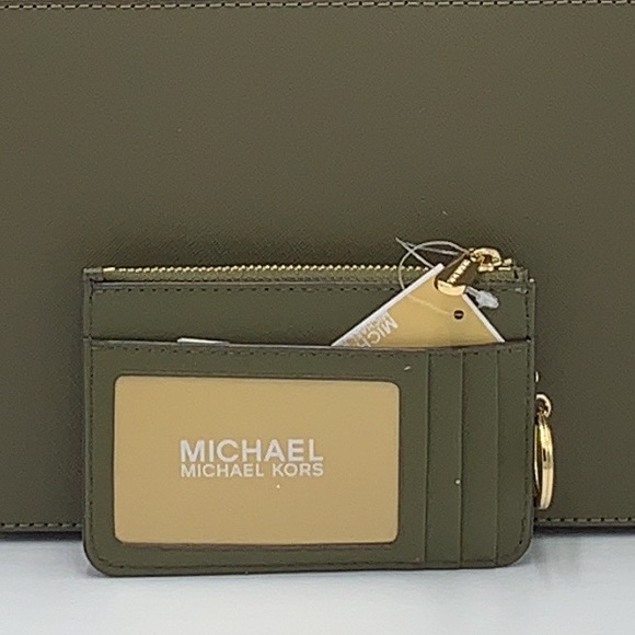 MICHAEL KORS SMALL TOP ZIP COINPOUCH WITH ID KEYCHAIN CARDHOLDER WALLET 
 OLIVE - Picture 13 of 16
